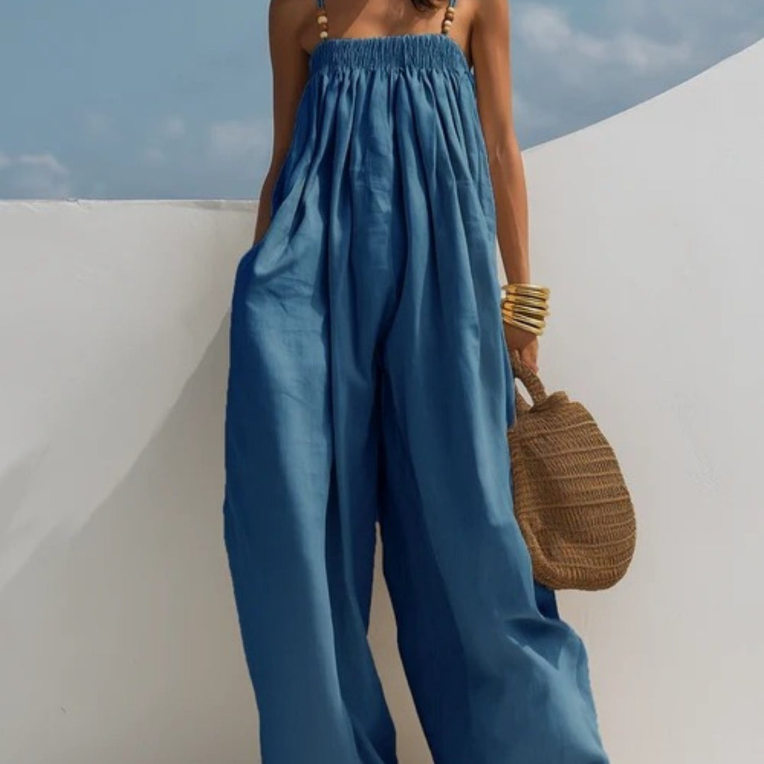 Magdalena - Kombinezon Dżinsowy z Szerokimi Nogawkami
