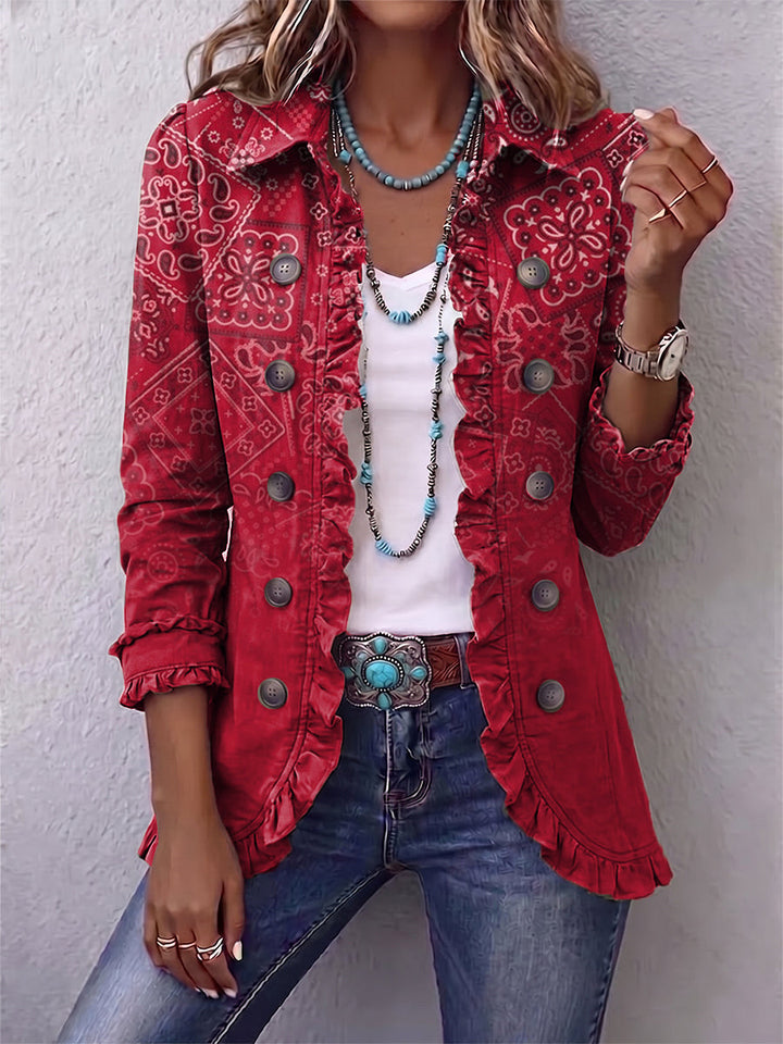 Riley | Boho Paisley Ombre Print Ruffled Jacket