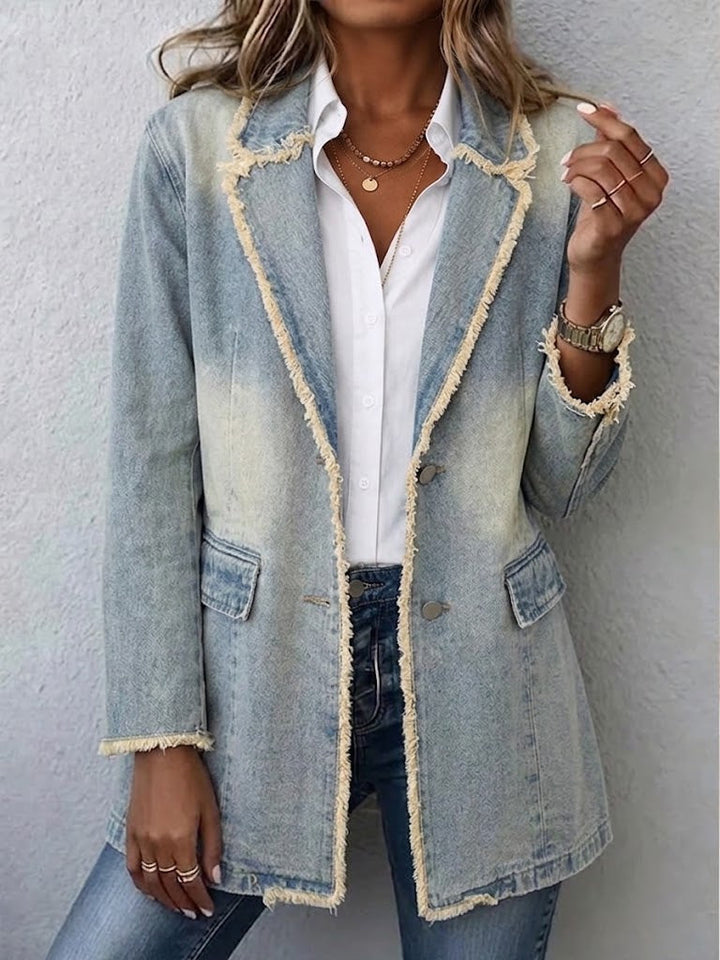 Hannah | Oversize Żakiet w Stylu Vintage z Surowymi Krawędziami