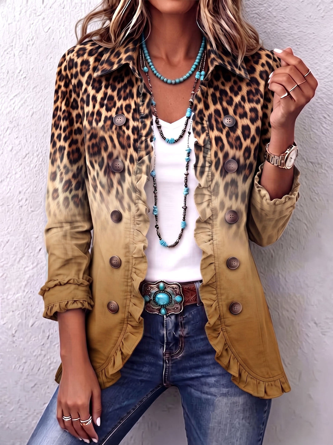 Emma | Żakiet z falbanami w ombre z leopardem