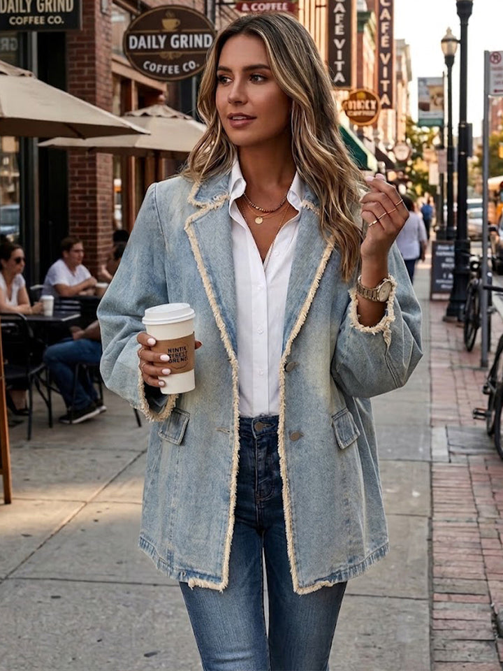Hannah | Oversize Żakiet w Stylu Vintage z Surowymi Krawędziami
